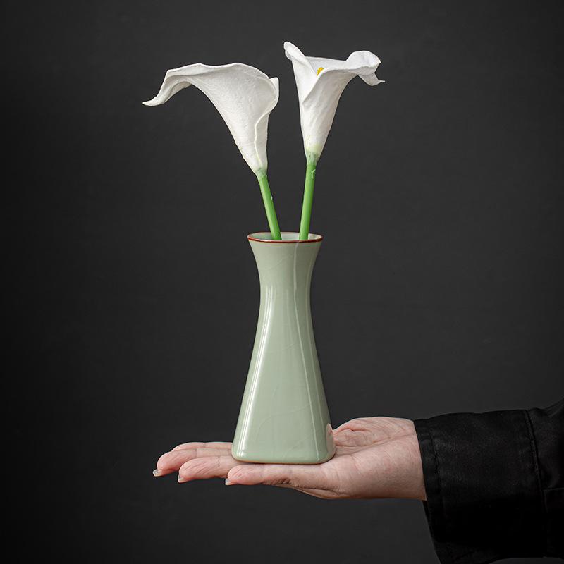 Elegant Bean Green Ceramic Vase - Ru Kiln Luxury Home Decor, Multiple Shapes for Living Room Flower Arrangements