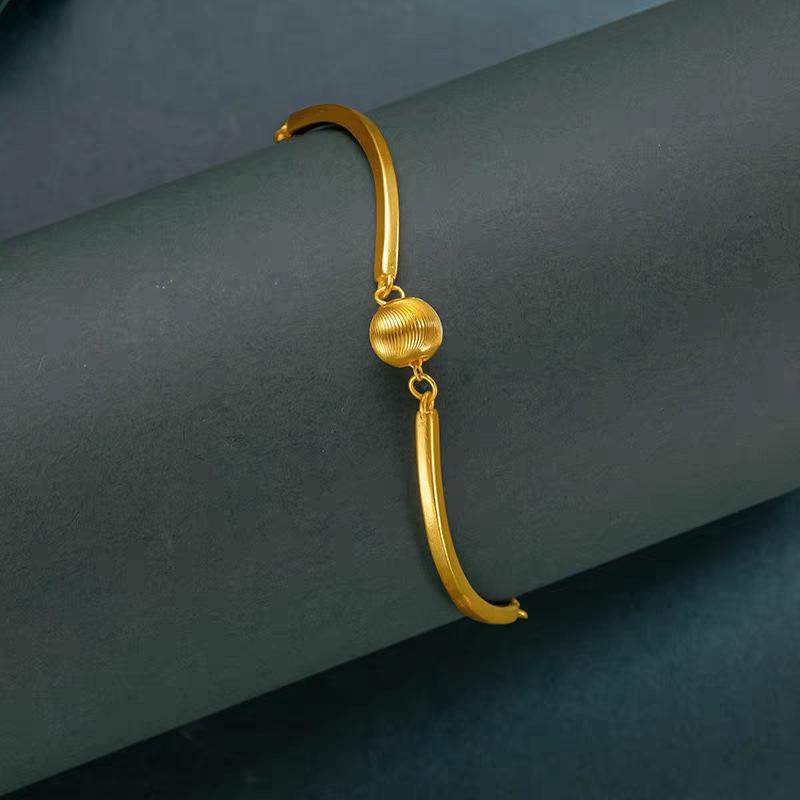 Elegant Cat's Eye Transfer Bead Half-Bangle Bracelet for Women, Vietnamese Sand Gold, Niche, Exquisite Light Luxury Jewelry.