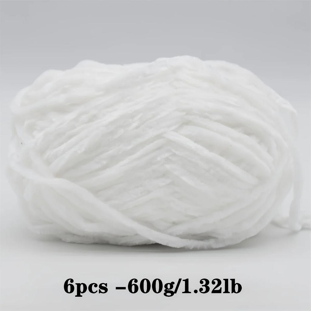 6-Pack Soft Chenille Velvet Yarn, 100g Each, 100% Polyester, Assorted Colors, for Crocheting Sweaters, Coats and DIY Crafts