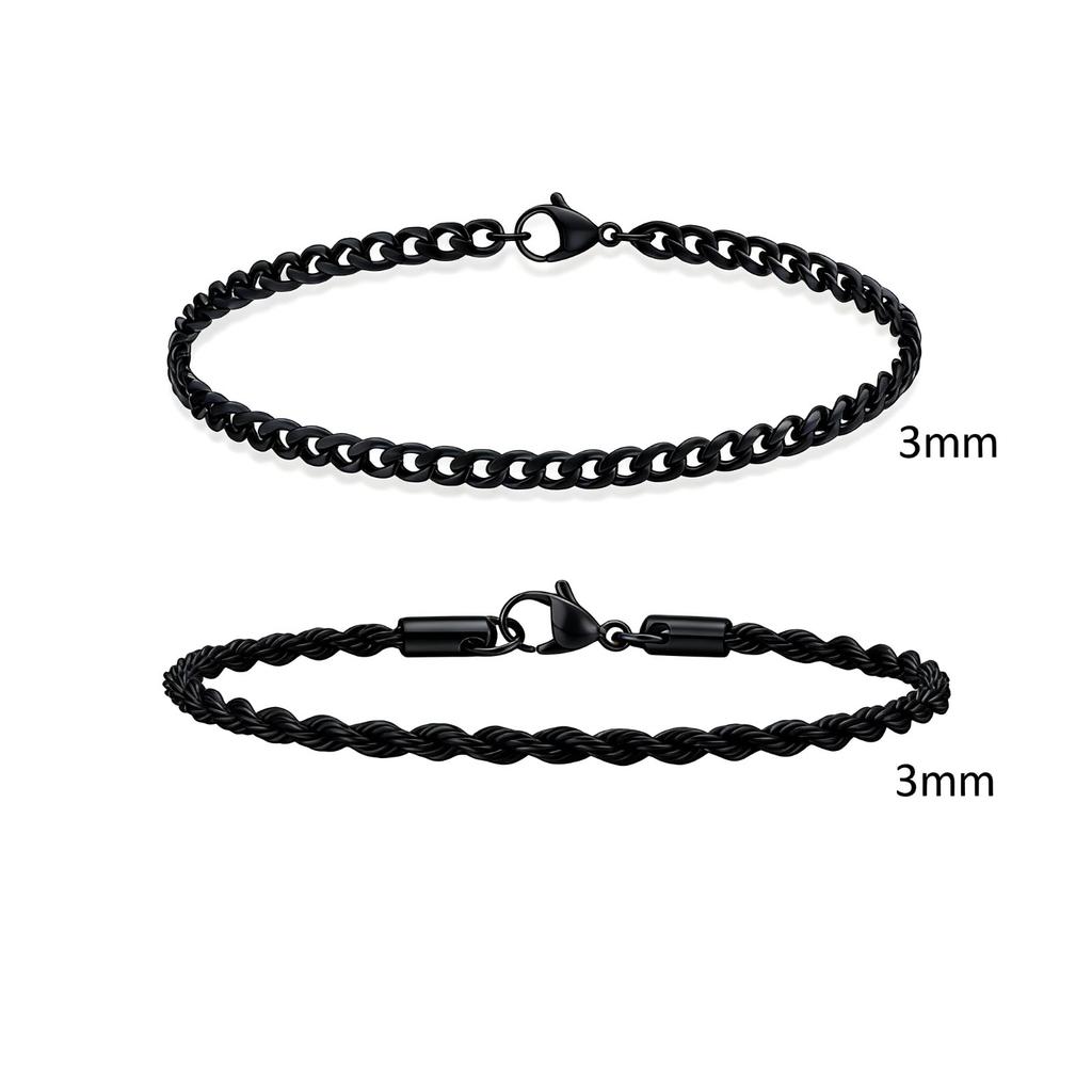 2pcs Men's Chain Bracelets,Stainless Steel Silver Gold Black Color Twist Rope Chain Wristband,Trendy Cuban Link Chains Gift
