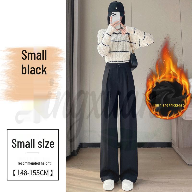 2026 Women's High Waist Velvet Wool Wide-Leg Pants - Floor Length, Slim Fit, Casual Spring Style