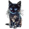 Black Cat Print T Shirt Black Color Glowing Blue Eyes Kitten Design Casual Wear for Women Daily Outfit Street Style Fashion Top