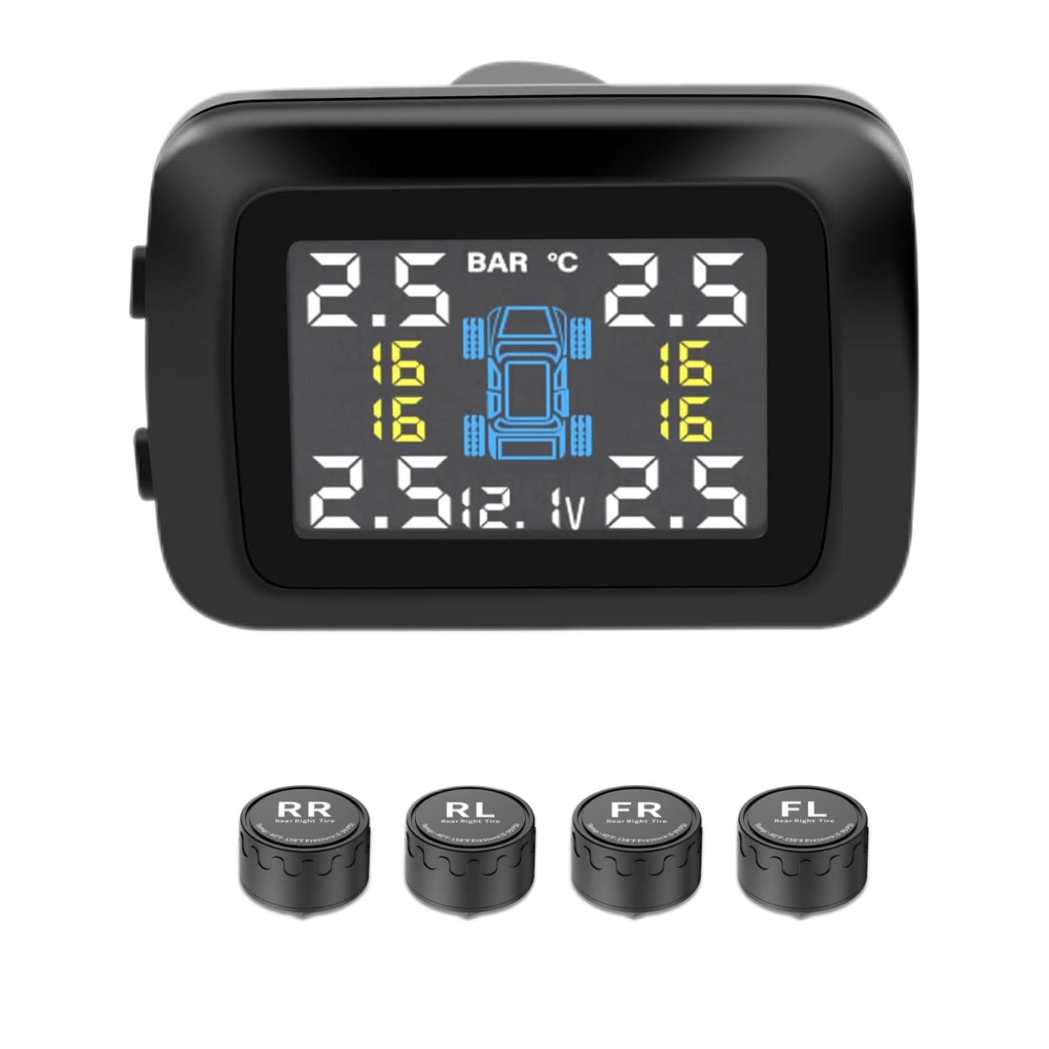 Датчик давления в шинах Stynxro (TPMS) - Датчик давления в шинах для автомобилей - Мониторинг давления в шинах в реальном времени - Датчик вибрации - Питание от прикуривателя