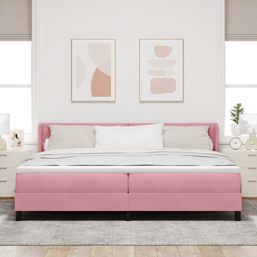 Box Spring Bed with Headboard Pink 200 x 200 cm Velvet