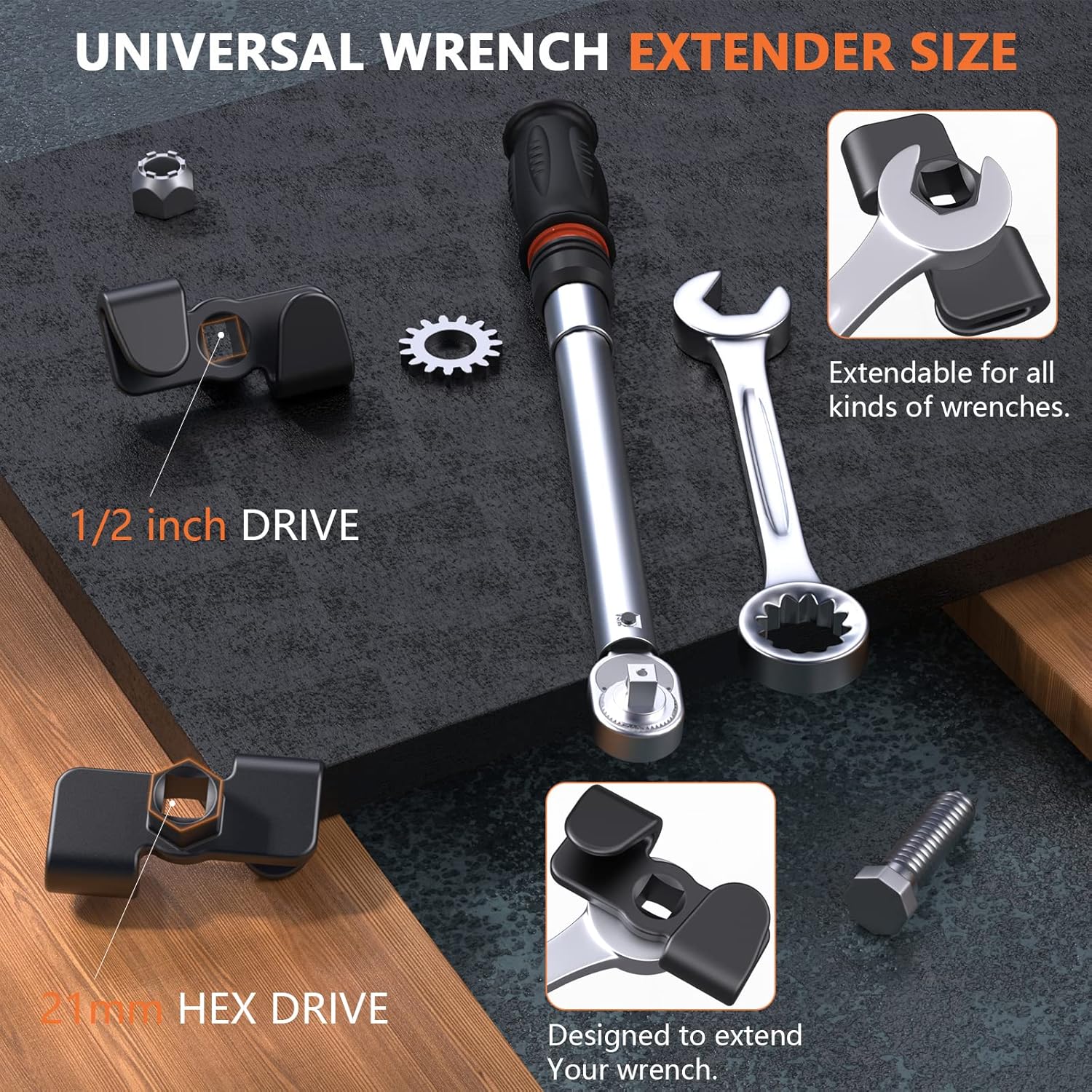 Anblak Wrench Extender for 1/2 Inch Drive Breaker Bars/21 mm Hex Drive, Universal Wrench Extension Tool Adaptor for Cheater Bar, Extend Wrenches Tool