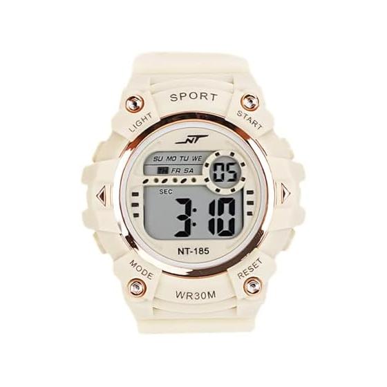 Digital Watch Men s Women s Alarm Waterproof Gold Belt Sports Easy to Read Text Sports Watch Stopwatch Black Simple Light (Beige)