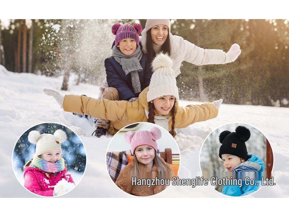 Hot-Selling Infant & Toddler Knit Hat with Warm Lining and Double Pom-Poms