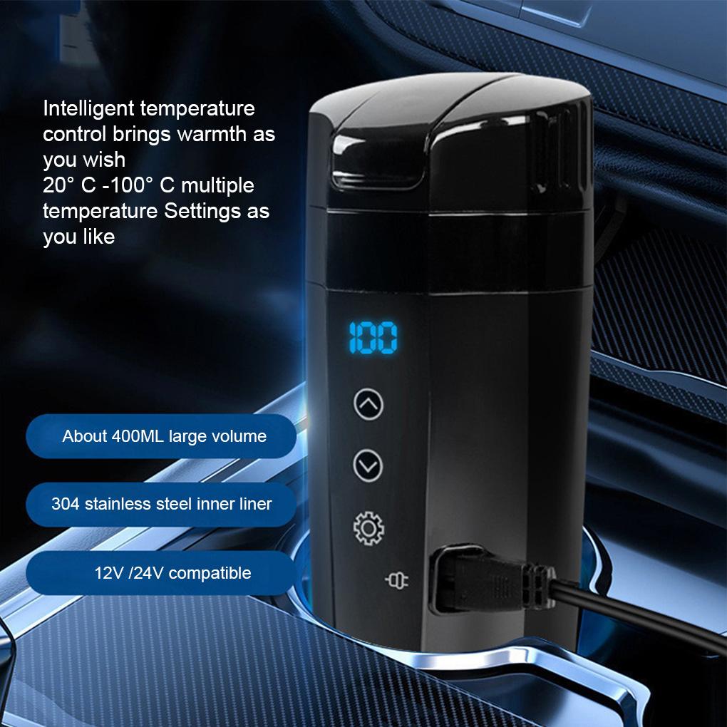 400ml Car Heating Cup Electric Kettle Stainless Steel Smart Temperature Control Touch LCD Display Travel Coffee Mug Warmer