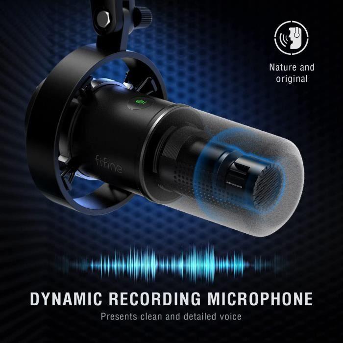 FIFINE USB/XLR Studio Micro Dynamique pour PC,RGB Cardioïde Microphone pour Gaming,Podcasting,Streaming,Broadcasting,Enregistreme