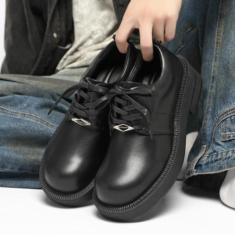 Fashion Derby thick soled men's leather shoes Minimalist Designer Style Office or leisure business Working adult shoes Black luxury