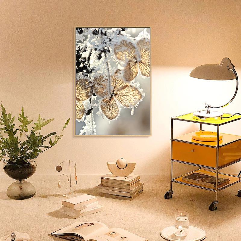 Minimalist Modern Nordic Wall Art Mood Poster Beige Winter Forest Wooden House Painting Wall Pictures for Living Room Decor