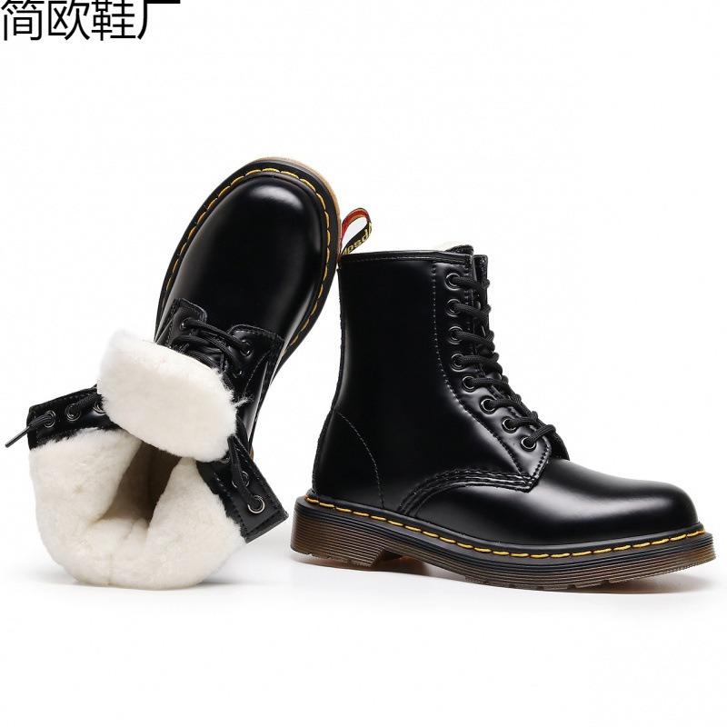 Real wool high-top tooling boots women's classic hard leather open-edged bead short boots men's and women's genuine leather boots
