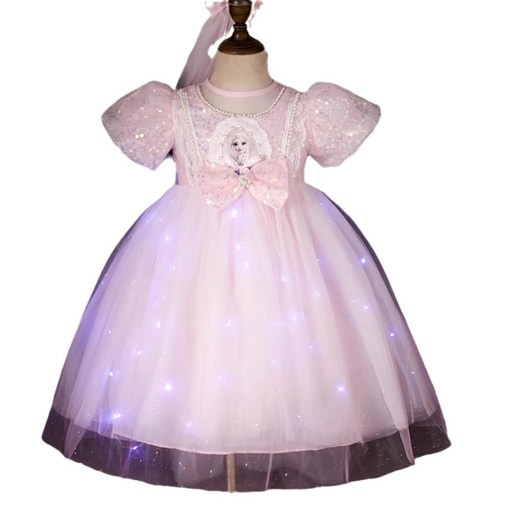 2024 Summer Light-Up Princess Elsa Frozen Dress for Girls