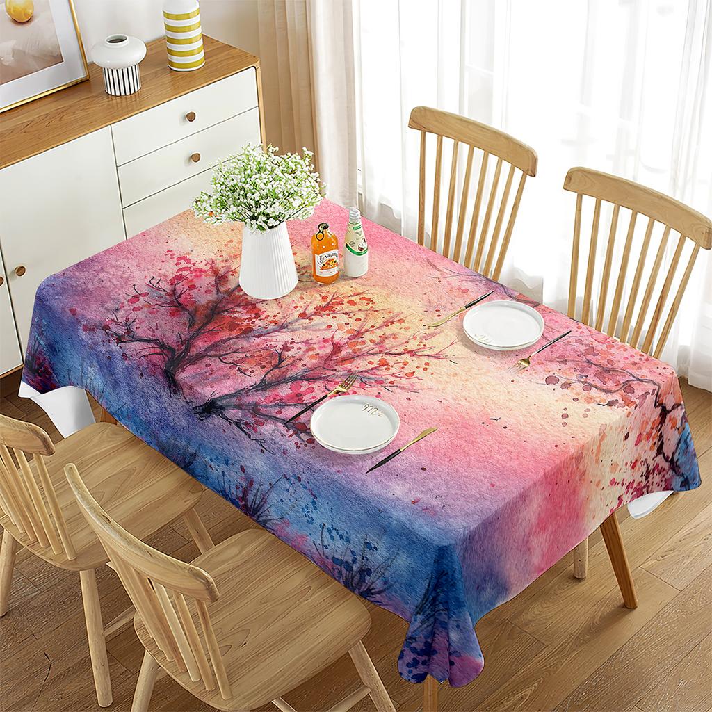 3D Flowers Rose Tree Tablecloth Watercolor Art Drawing Rectangle Table Cover for Living Room Dining Room Coffee Table Decor