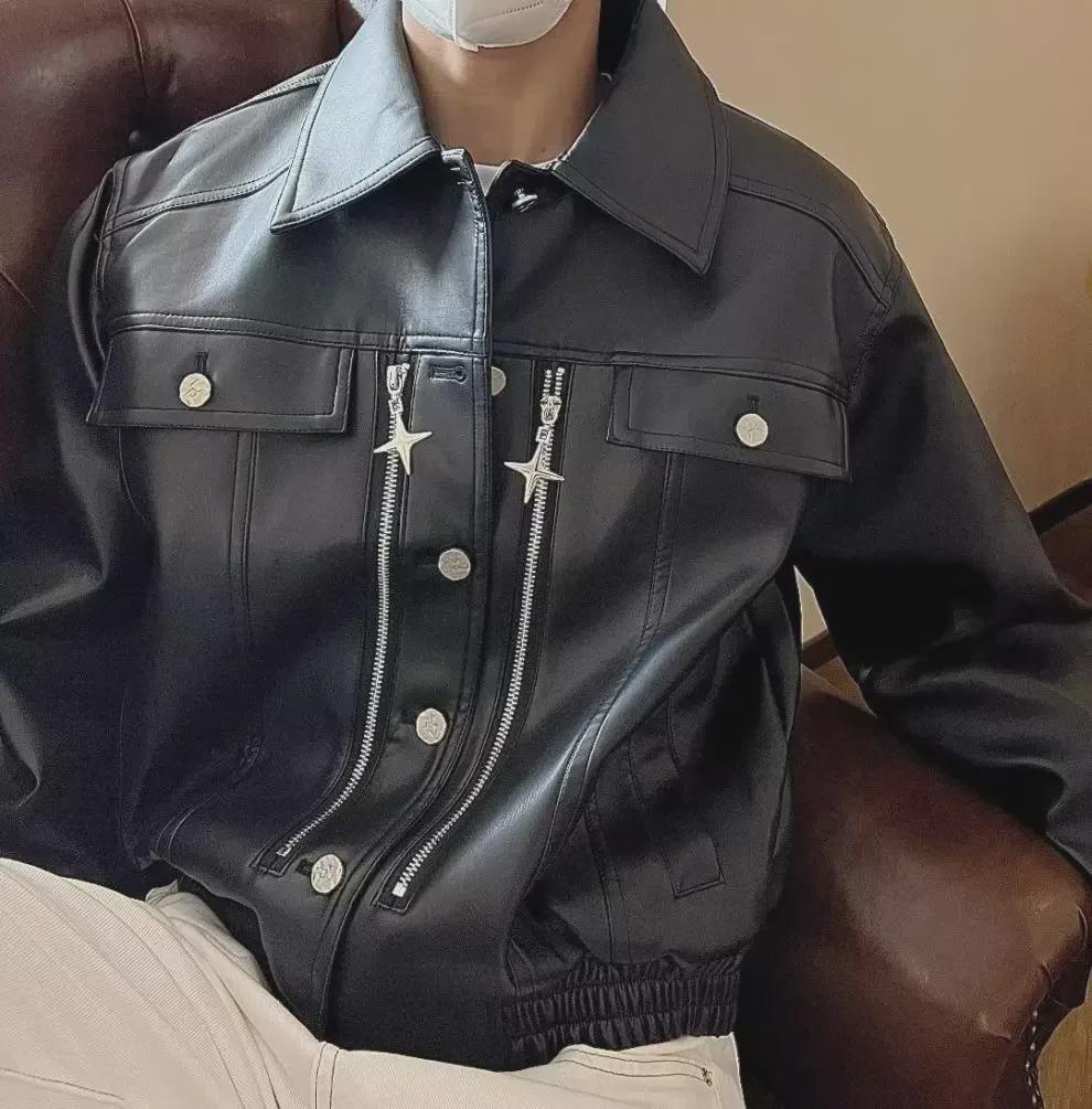 Men's Korean-Style Trendy Leather Motorcycle Jacket: Casual, Handsome, and Lightweight for Spring, Summer, and Autumn.