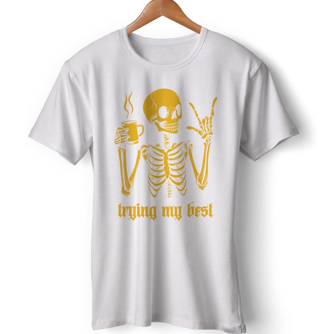 Trying My Best Skull Coffee Sarcastic Satire Meme Funny Gift Unisex T-Shirt S разноцветный