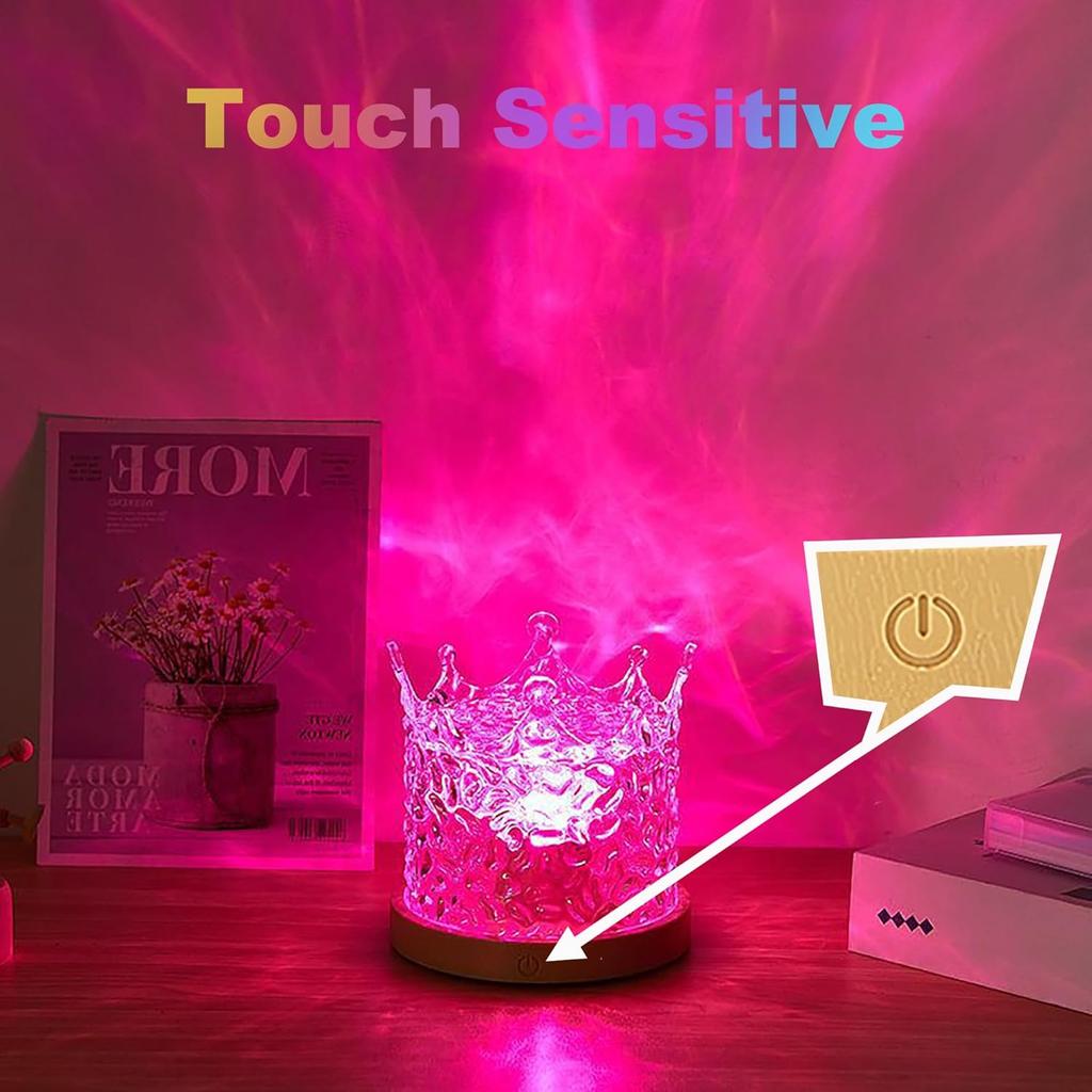 Northern Lights Ocean Wave Projector Crown Light, 16 Colors Gradual Rotating Flame Water Lamp, Wave Night Light with Remote Control for Bedroom