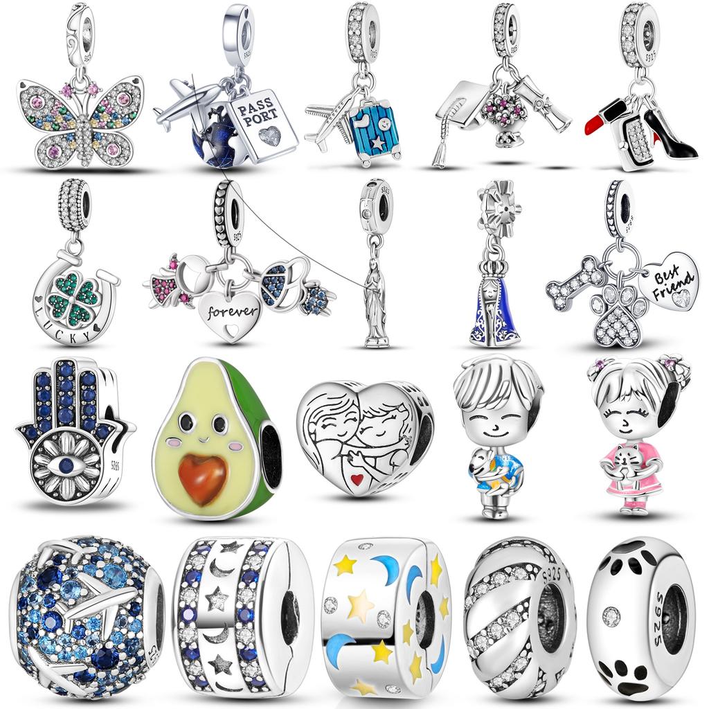 Fashion Trend Copper Lipstick Four Leaf Clover Pet Print Dangle Charm Original Accessories Charm Bracelets Diy Travel Spacer