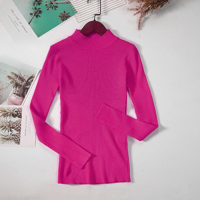 New Autumn Long Sleeve Base Knitted Sweater Women Winter Fashion Half High Collar Pullover Women Sweaters Vintage Slim Fit Solid Casual Knitwear 24970