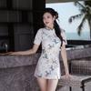China Style Swimsuit Women's Retro Cheongsam Elegant Conservative Half-sleeve Collar Onepiece Skirt Hot Swimming Suit