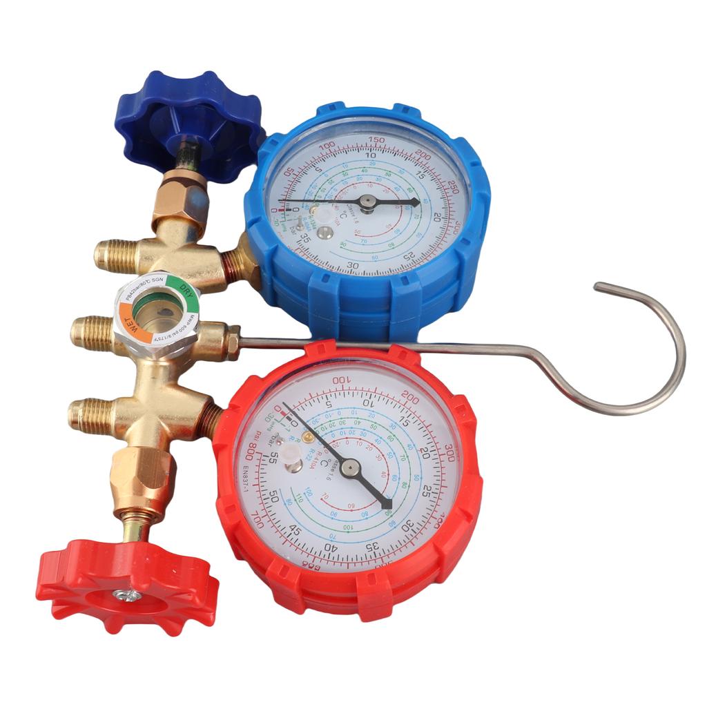 AC Gauges, AC Manifold Gauge Set for R134a R32 R22 R410A, 3 Way Automotive AC Gauge Set with Hoses Adapter