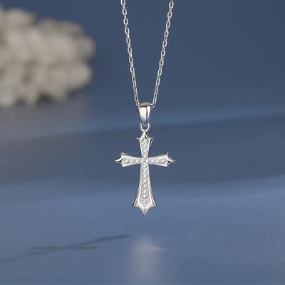 S925 Sterlingsilber Kreuz Anhänger Halskette Damen Herbst/Winter Pullover Kette Herren Leichter Luxus Schlüsselbein Kette Halskette