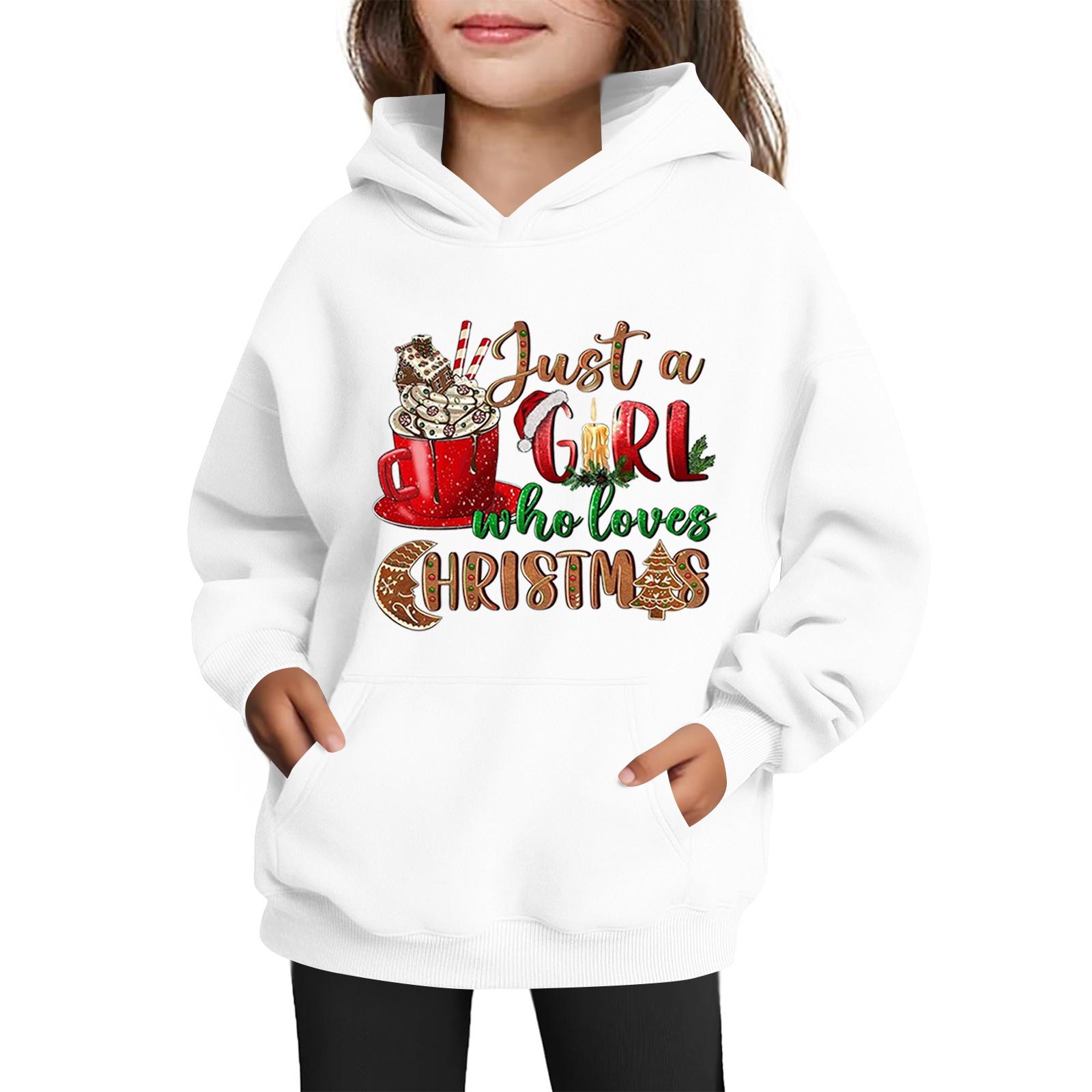 

Толстовки для девочек-подростков Худи с длинным рукавом на шнурке Пуловер Милое принтованное Худи оверсайз Рождество 150 белый