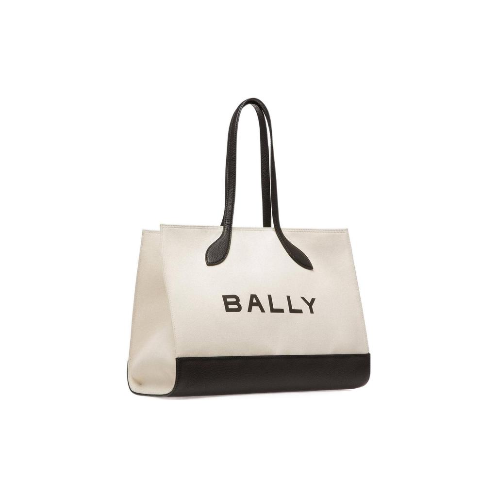 Bally Large Logo Color Block Snap Closure Layered Fabric Tote Bag Women Tote White Black 6304580