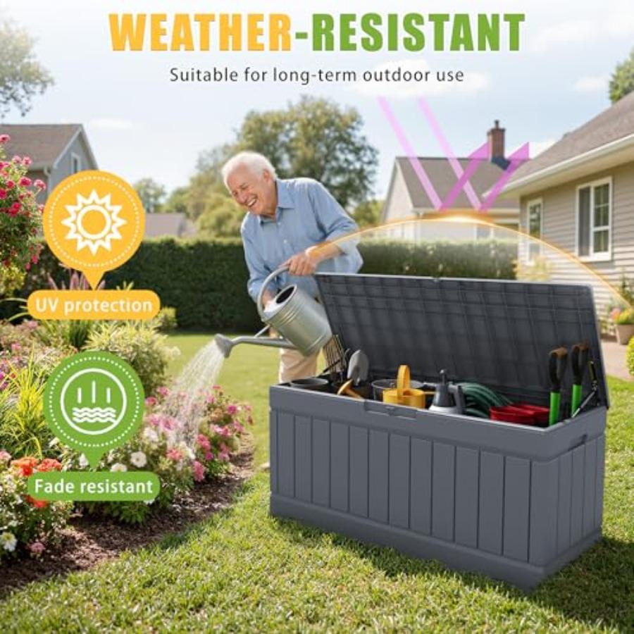 Outdoor Storage Box 82 Gallon Storage Bin with Lid for Patio Furniture Garden Tools Pool Supplies Waterproof and UV Resistant L