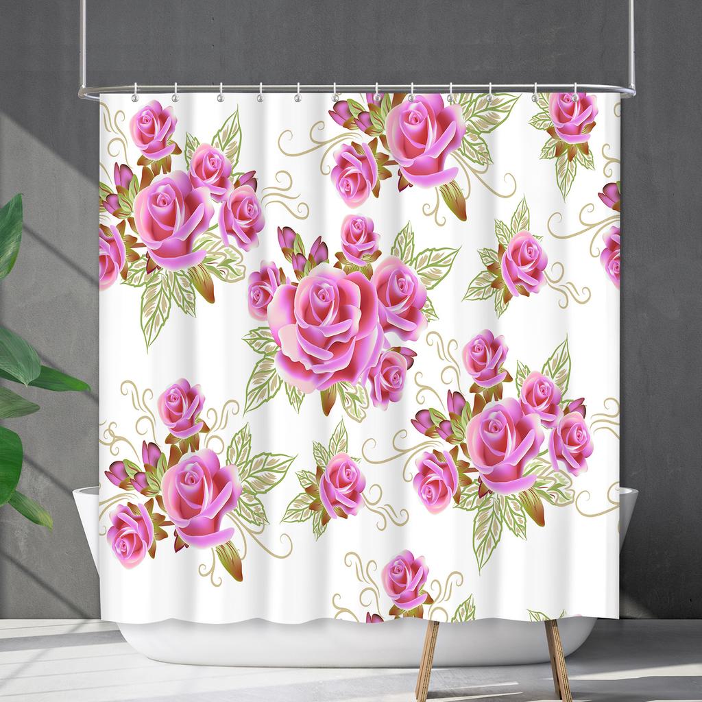 Shower Curtain Waterproof And Mildew-Proof 3D Digital Printing Plant Flower Plant Shower Curtain Bathroom Partition