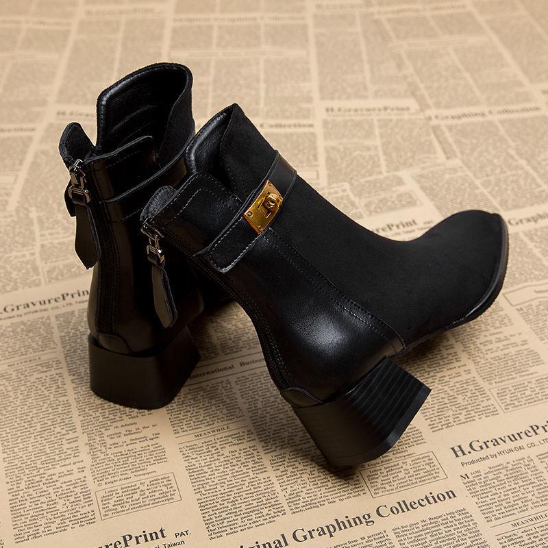 Boots Women's New Autumn and Winter Thin Boots Velvet Warm Martin Boots Thick Heel High Heel Small Short Boots