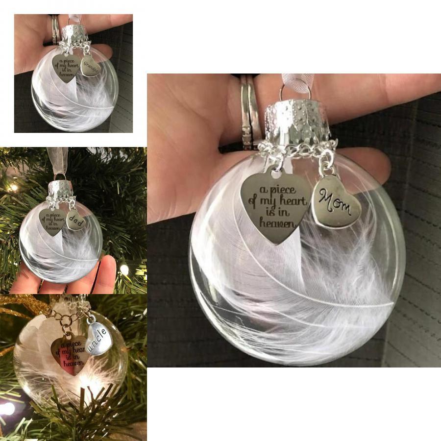 A Piece Exquisite Of My Heart Is In Heaven Feather Heart Ornament Ball For Family Celebrations
