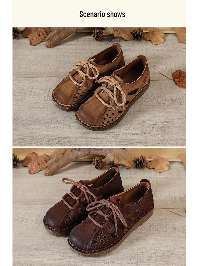 Top Layer Cowhide Wedge Heel Sandals - Soft Sole, Genuine Leather, Comfortable for Middle-Aged & Elderly Women.