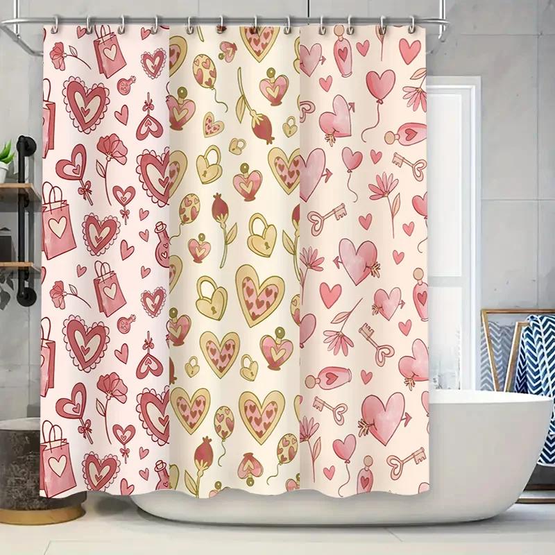 

Шторка для душа на тему любви с рисунками сердечек, водонепроницаемая ткань, декор для ванной комнаты, идеи подарка для пар, в розовых и золотых цветах 90X180CM