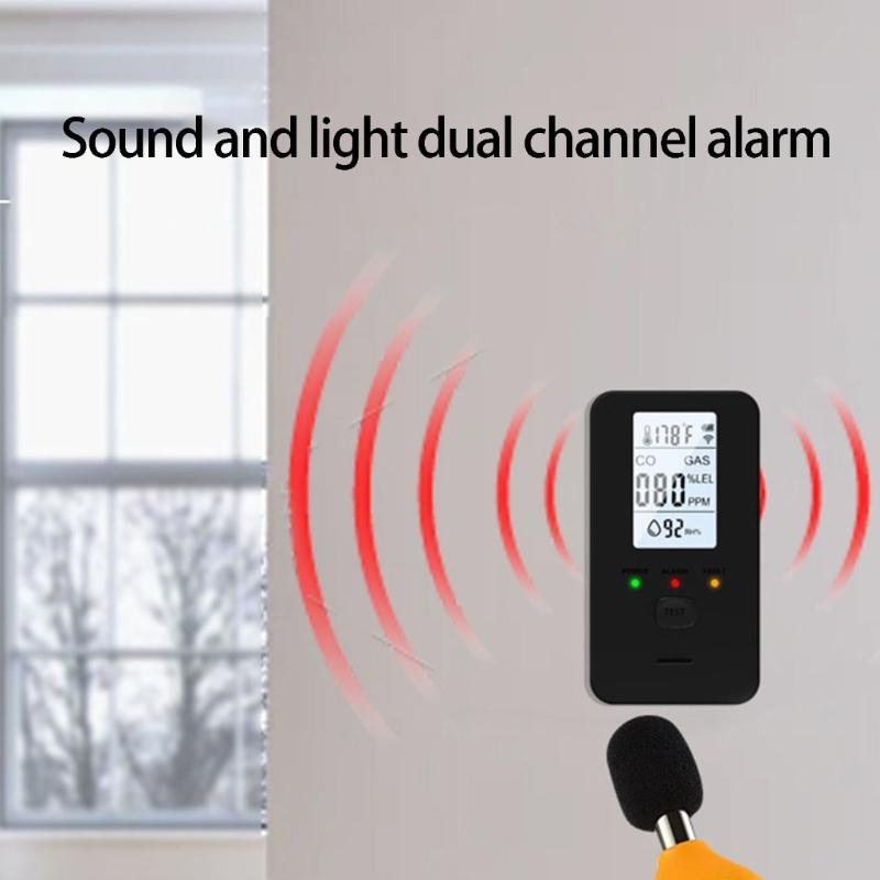 4 In 1 Gas Detectors with Methane CO Temperature Moisture Monitoring & Alarm Gas Leak Detectors Suitable for Home Safety