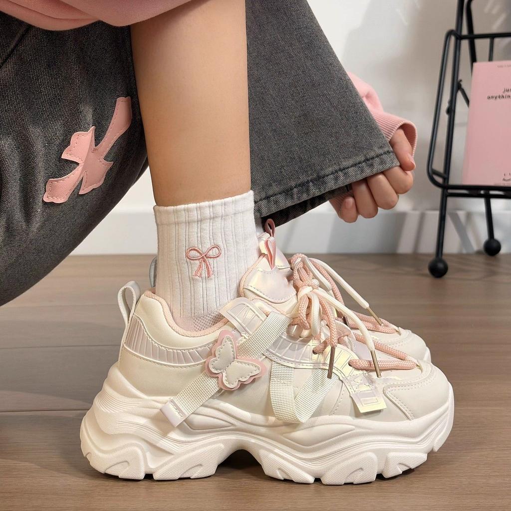 Women's Chunky Sneakers Autumn New Design Breathable Versatile Thick Sole Shoes for Students Trendy Comfortable