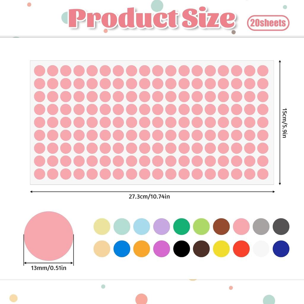 3240 Pcs Colored Dot Stickers 1/2 Inch, Removable Colorf Dots Stickers Self Adhesive Round Sticker 1/2 Inch for Women Men Reward Home Office Table