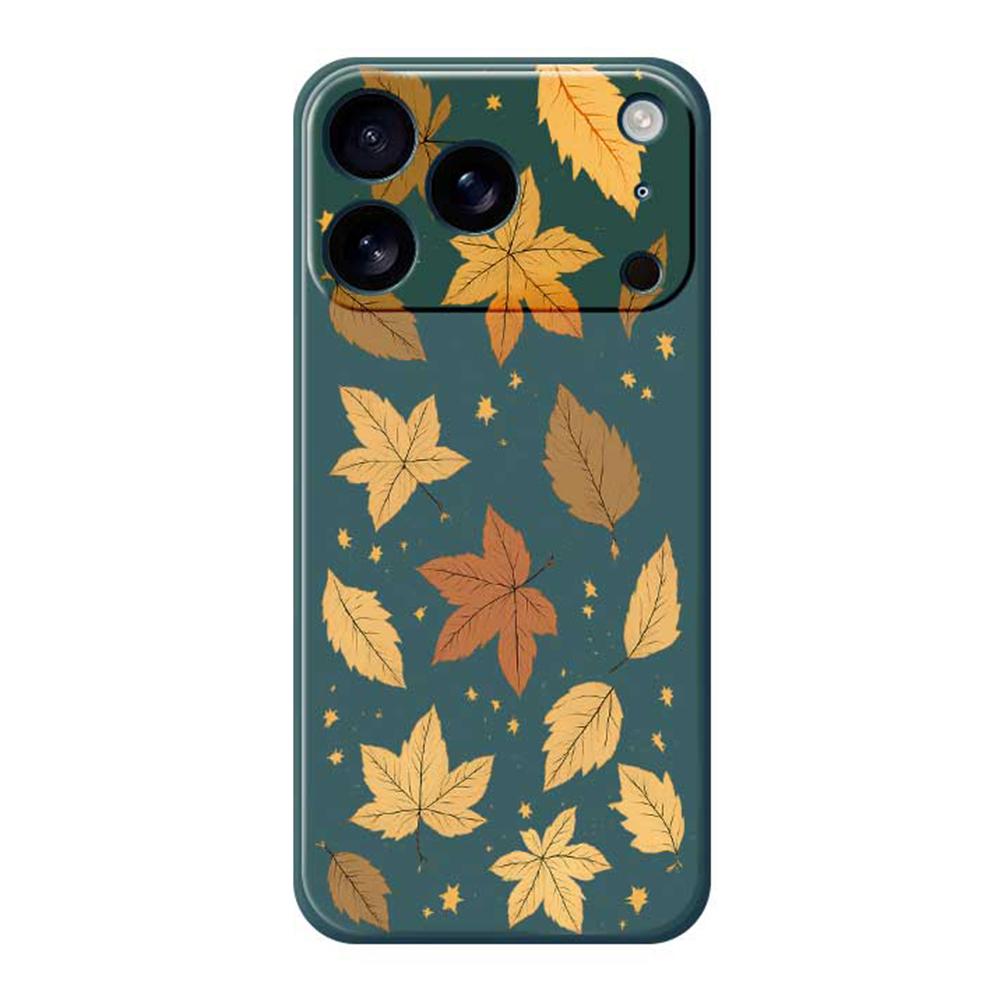 

For iPhone 17 Pro Max Case Maple Leaves Pattern Printing Straight Edge TPU Phone Back Cover Green