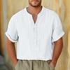Men's Casual Stand Collar Pullover Shirt Retro Thin Cotton Linen T-shirt Top