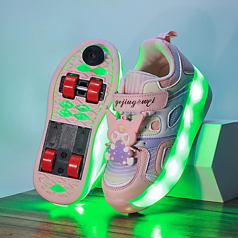 Cartoon Children'S Runaway Shoes Invisible Four-Wheel Retractable With Brakes Girls Automatic Skating Wheel Princess Pulley Shoes