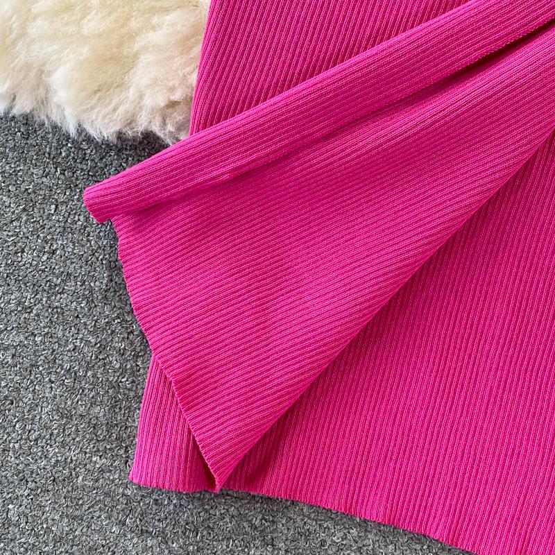 RUGOD Sexy Round Neck Knitted Slit Dress Women's New Autumn and Winter Bottoming Tight Elastic Wrap Hip Sweater Dress