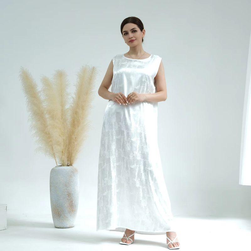 

New Arrival Middle East Dubai Party Pure Color Satin Jacquard Dress Solid Satin Jacquard Dress White vest skirt S