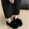 Fashion Fashion Bowknot Women Plush Flats Furry Mocasines Loafers Mujer Warm Cotton Shoes Ladies Slip On Sheep Fur Lined Shoes Zapatos