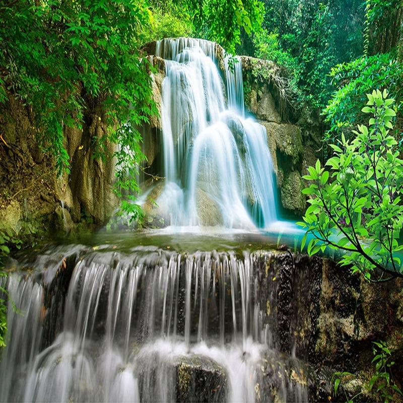 Wall Mural Photo Wall Paper 3D Green Forest Waterfall Natural Landscape Painting Wallpaper Mural