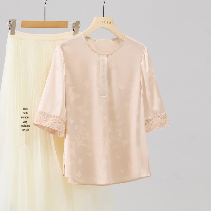 Women's 19 Momme Silk Jacquard Round Neck T-shirt