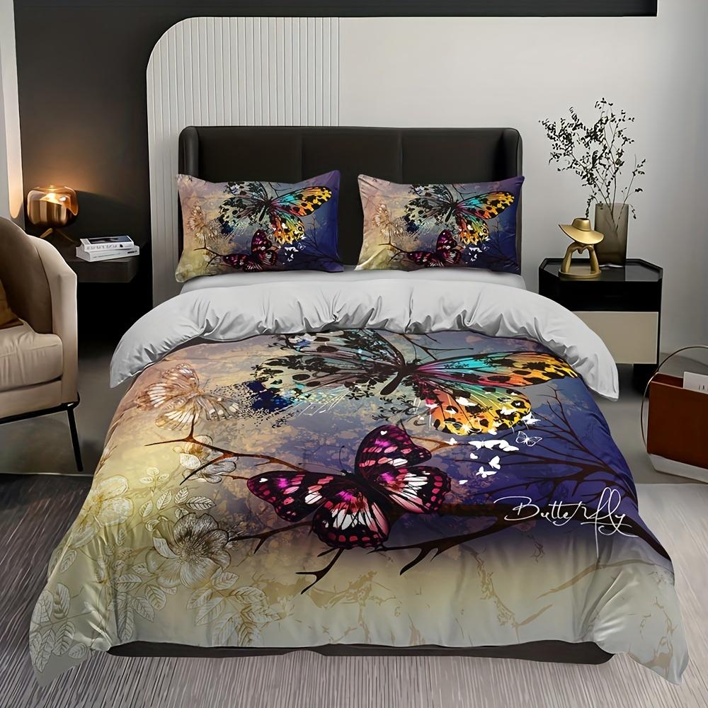 

3Pcs Soft Butterfly Print Duvet Cover Set For Comfortable Sleep - 3 Piece Bedding Set For Bedroom Or Guest Room 135X200cm