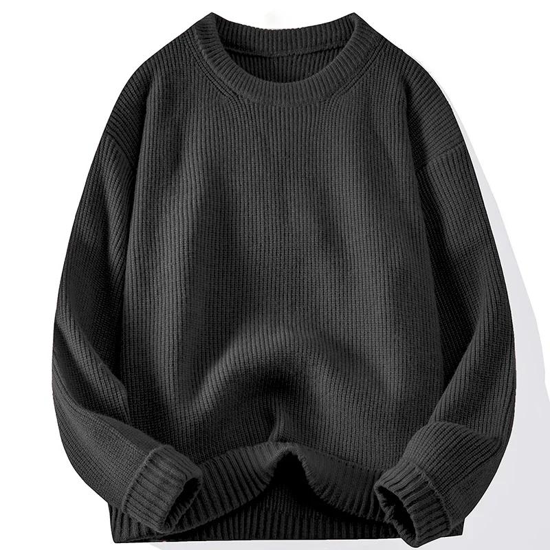 Men's Crew Neck Sweater Solid Color Trend Thickened Knitwear Autumn and Winter Casual Warm Sweater Men's Long Sleeve Vest