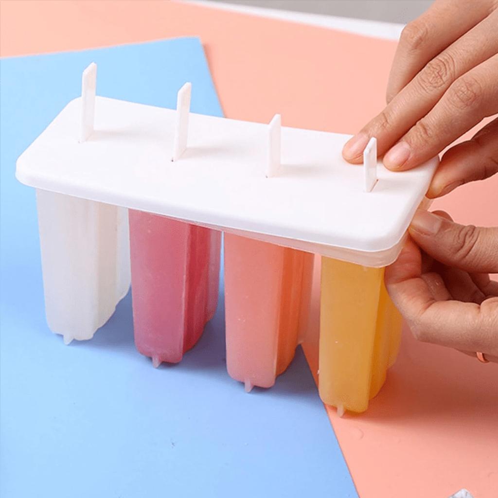 Plastic Ice Pop Mold with Lid for Homemade Ice Pops, DIY Freezer Dessert Set, Summer Snack Ice Cream Maker with 4 Compartments