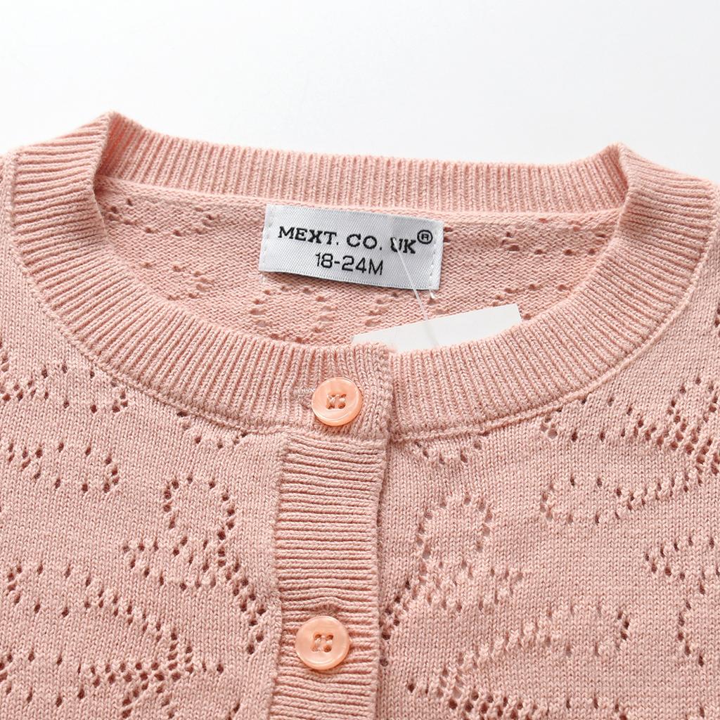 Girls' Long Sleeve Knitted Cardigan Round Neck Hollow Button Up Sweater Children's Tops