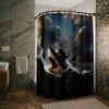 Funny Black Cat Shower Curtains Abstract Quirky Cat and Shark Barn Door Decor Polyester Fabric Waterproof Bathroom Curtains Set